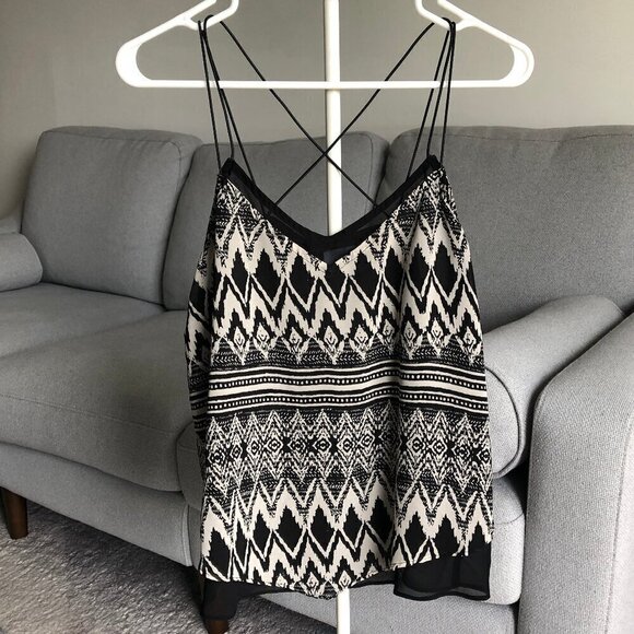 Vero Moda Sheer Camisole Criss Crossed Spagetti Strap Lined Black Beige Womens L - Picture 1 of 11